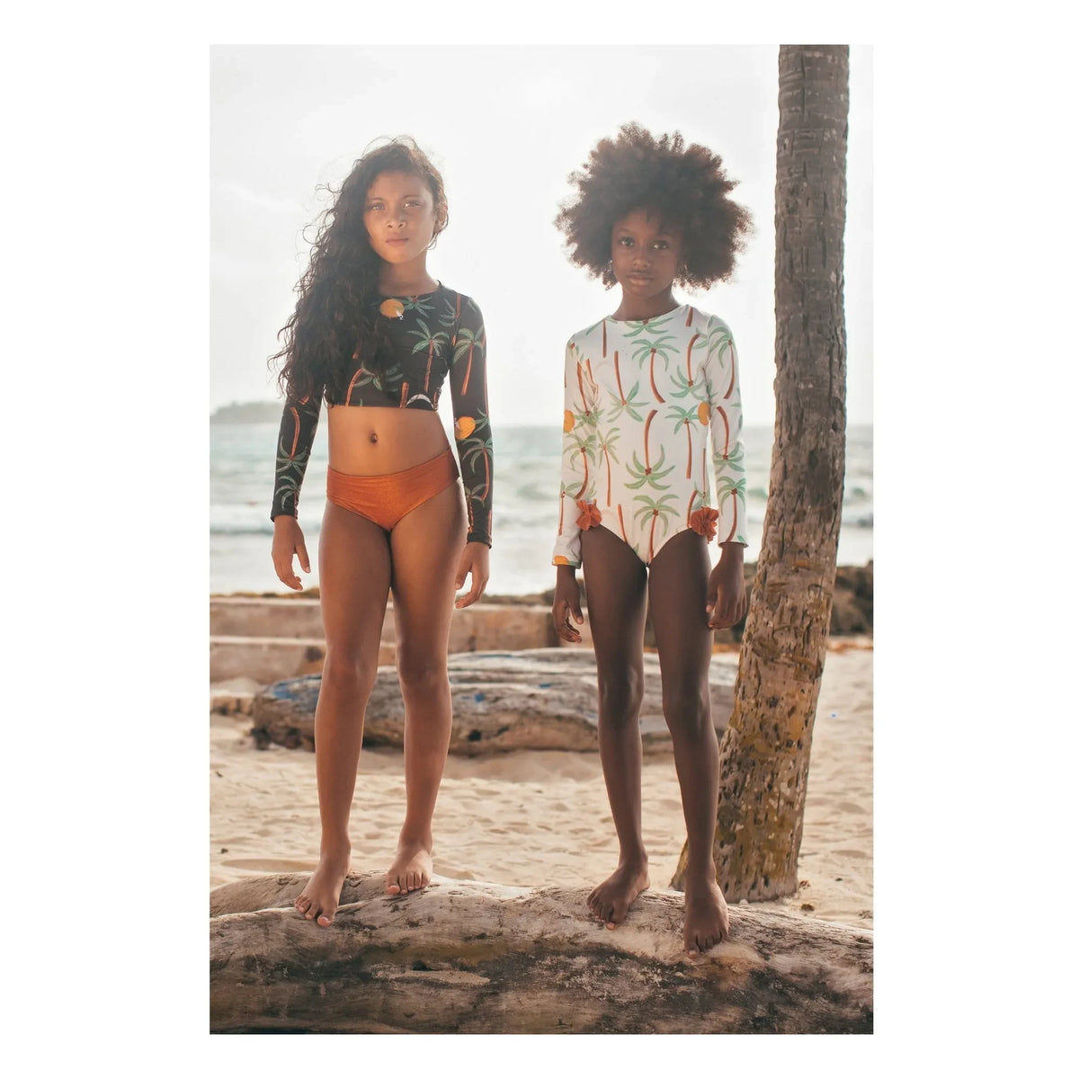 Pepita & Me - Long Sleeve Swimsuit Alana Palm Trees | Ecru