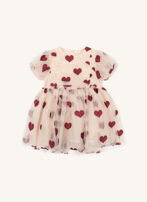 Konges Sløjd - Heart-Detail Recycled Fiber Tulle Dress | Ecru