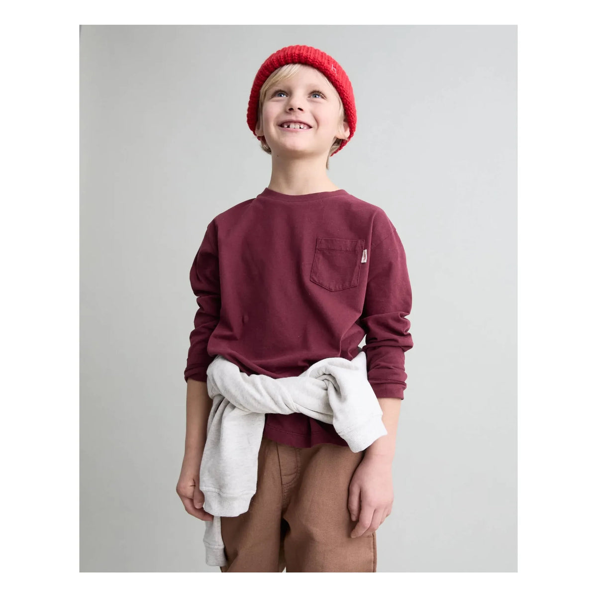 Búho - Organic cotton pocket detail T-shirt | Burgundy