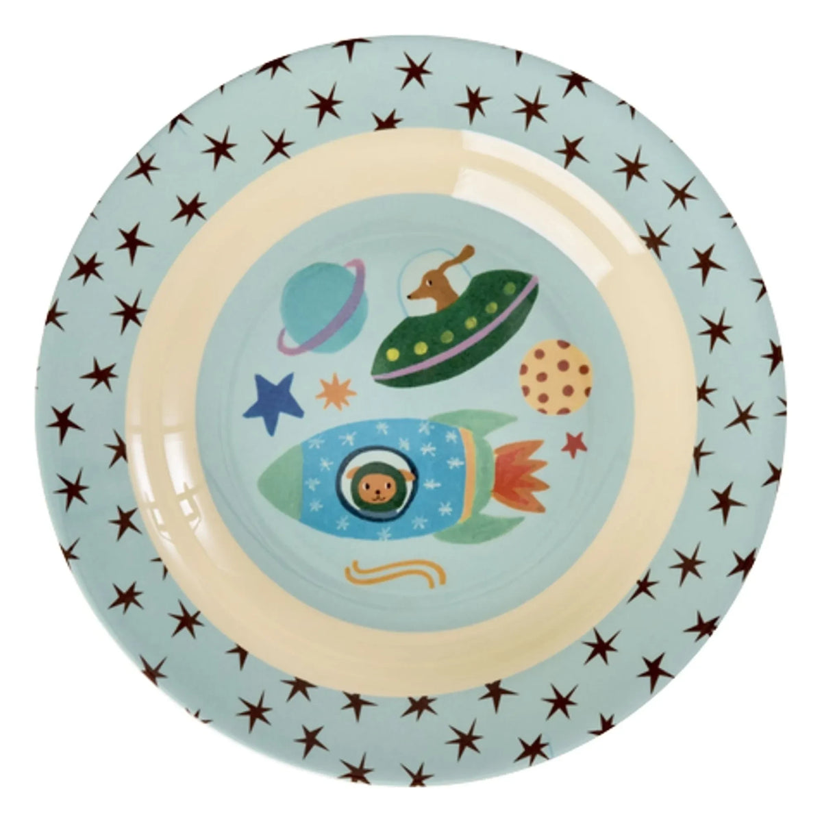 Rice - Chiens de l'Espace melamine soup plate | Blue