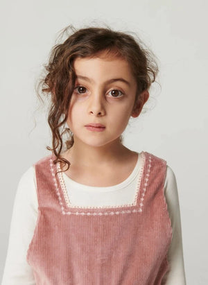 Copenhagen Colors - Organic Cotton Ribbed Velvet Embroidered Jumpsuit | Dusty Pink