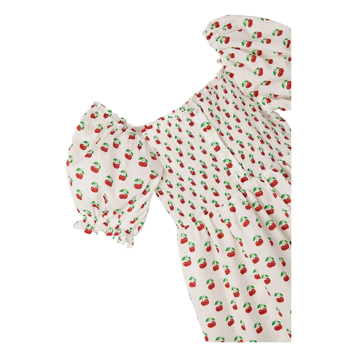 Fabula - Cherry Bubble Balloon Sleeve Dress | White