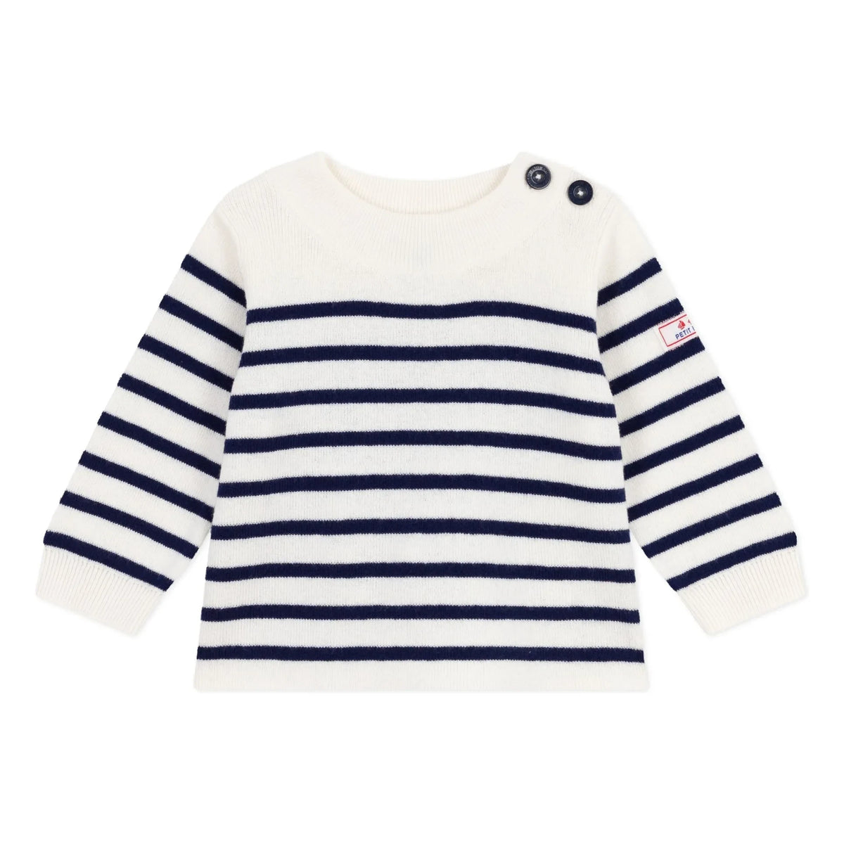 Petit Bateau - Marinière Logo Wool Sweater | White