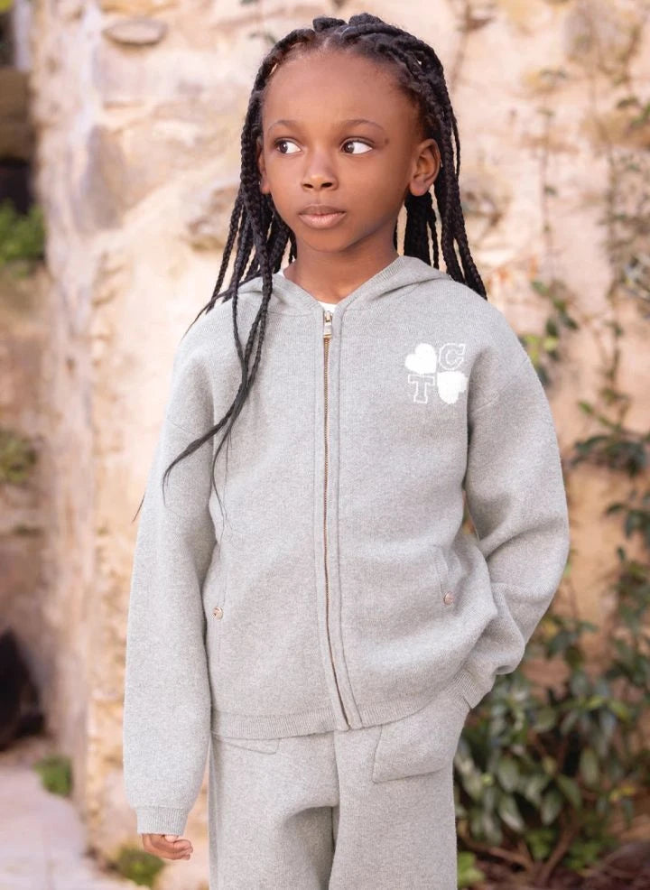 Tartine et Chocolat - Knitted Vest and Jogger Set | Melange grey