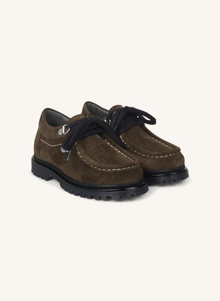 Angulus - Suede Lace-Up Loafers | Khaki