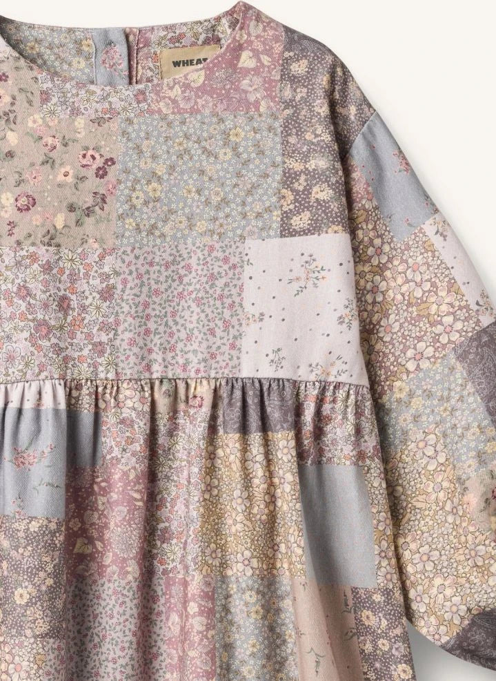 Wheat - Herdis Patchwork Organic Cotton Dress | Powder Pink