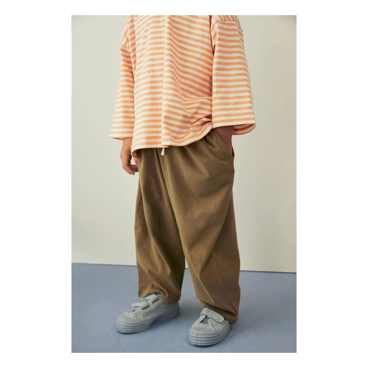 Gray Label - 3/4 Sleeve Striped Organic Cotton T-Shirt | Apricot