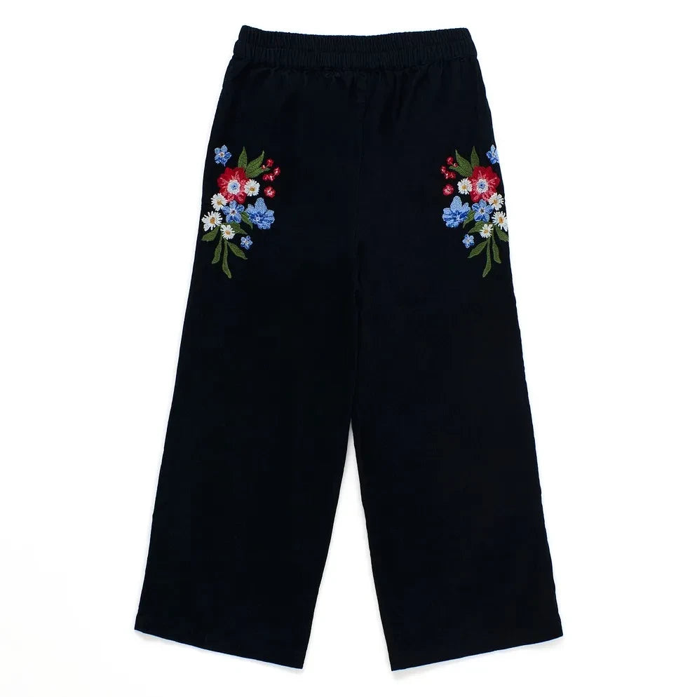 Maison Mangostan - Floral Velvet Trousers | Black