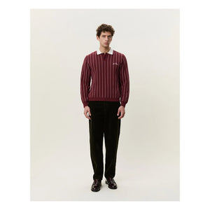Les Deux - Signature Striped Polo Shirt | Burgundy