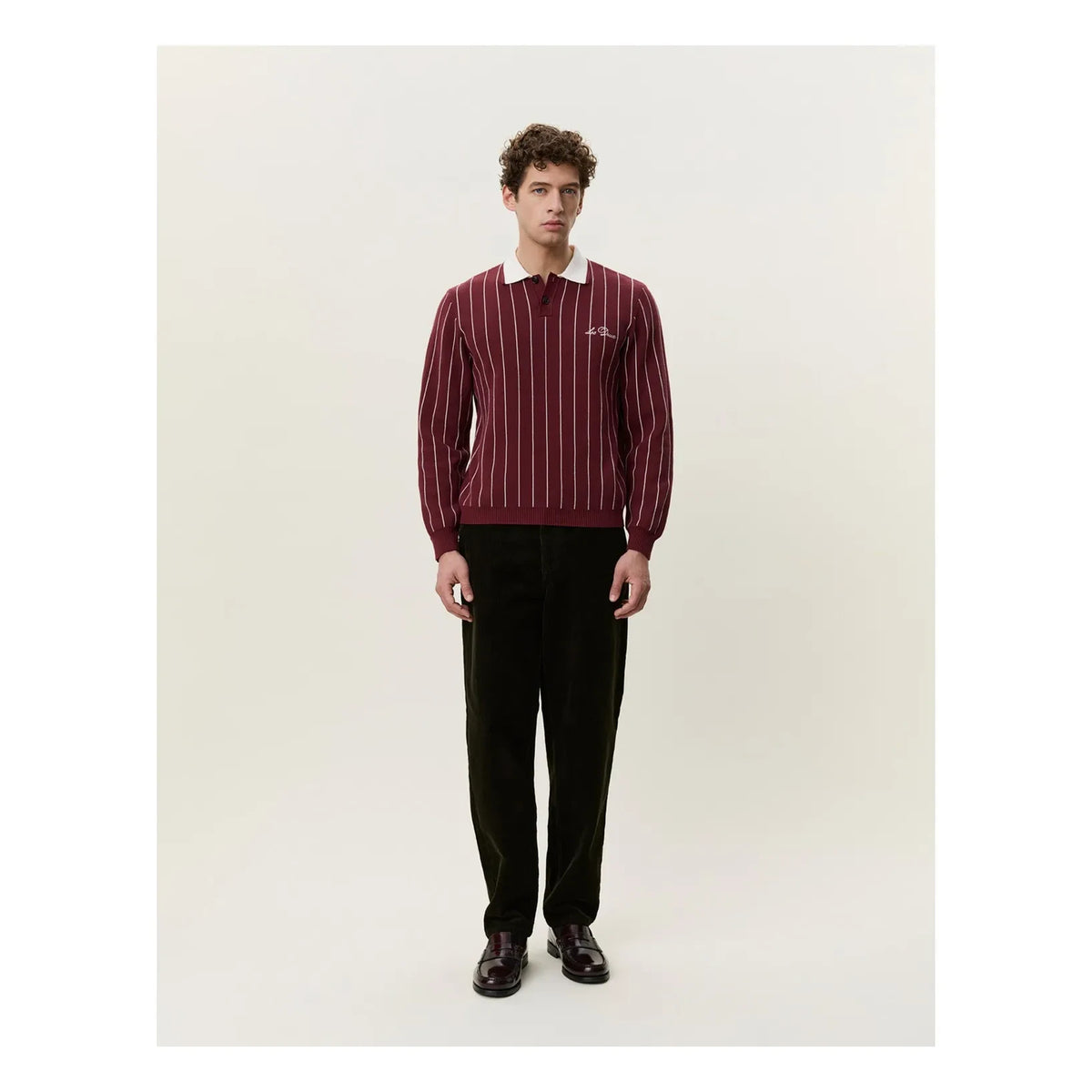 Les Deux - Signature Striped Polo Shirt | Burgundy