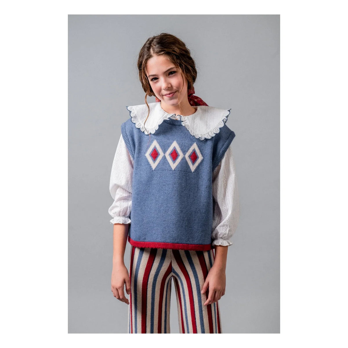 birinit - Sleeveless Argyle Merino Wool Sweater | Blue
