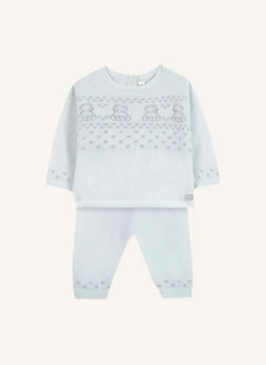 Tartine et Chocolat - Teddy Bear Sweater and Wool Pants Set | Light Blue