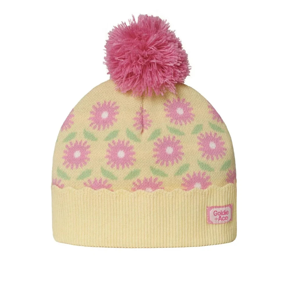 Goldie + Ace - Floral Pattern Merino Wool Beanie | Yellow