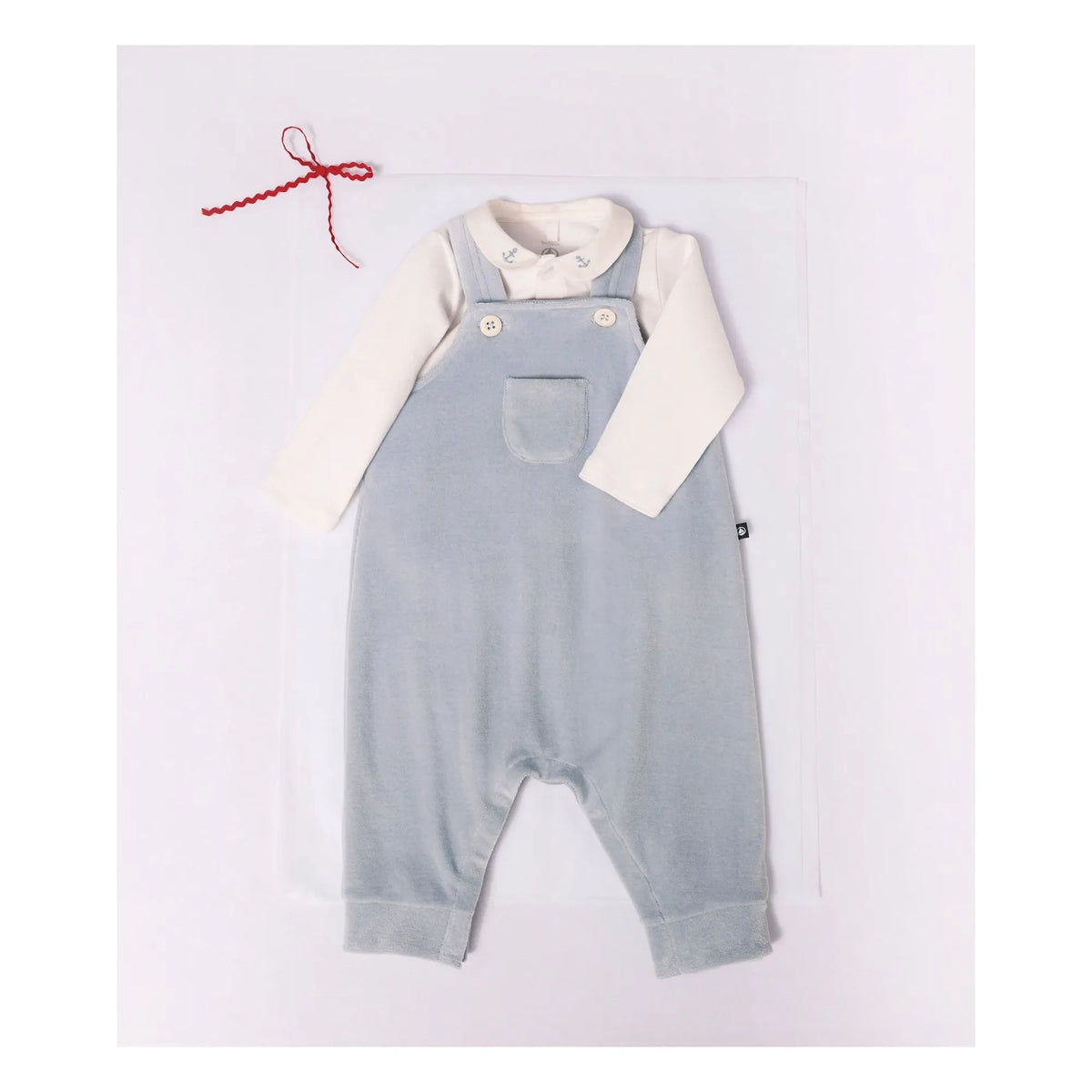 Petit Bateau - Organic cotton velvet dungaree and body set | Gray blue