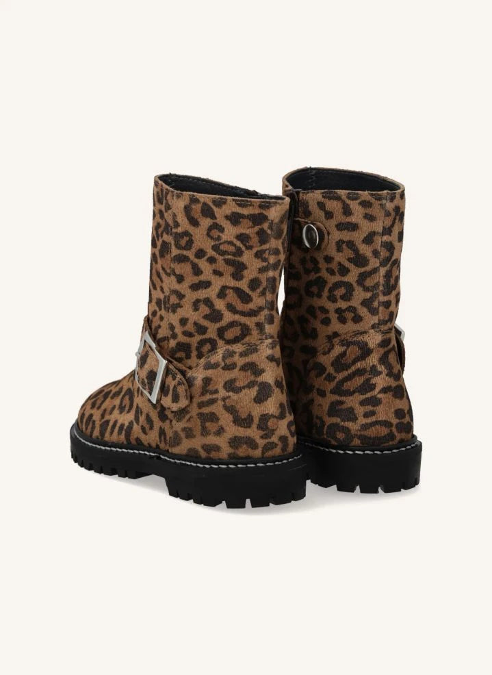 Angulus - Leopard Biker Suede Boots with Buckle