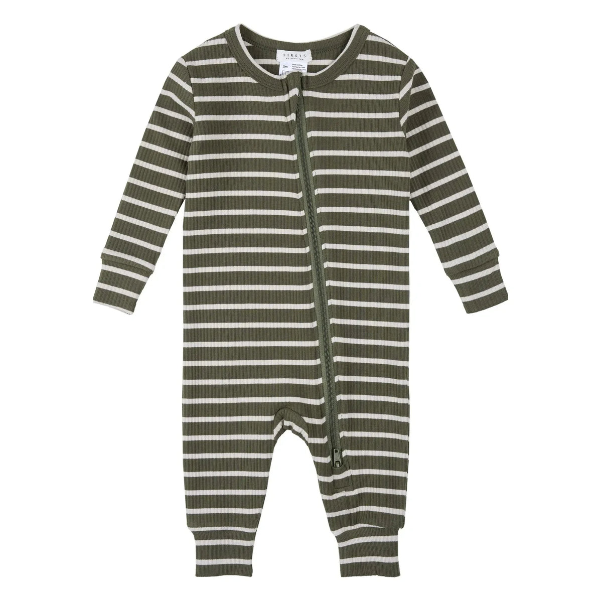 Petit Lem - Striped Ribbed Sleeveless Modal and Organic Cotton Pajama | Dark Green