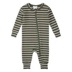 Petit Lem - Striped Ribbed Sleeveless Modal and Organic Cotton Pajama | Dark Green