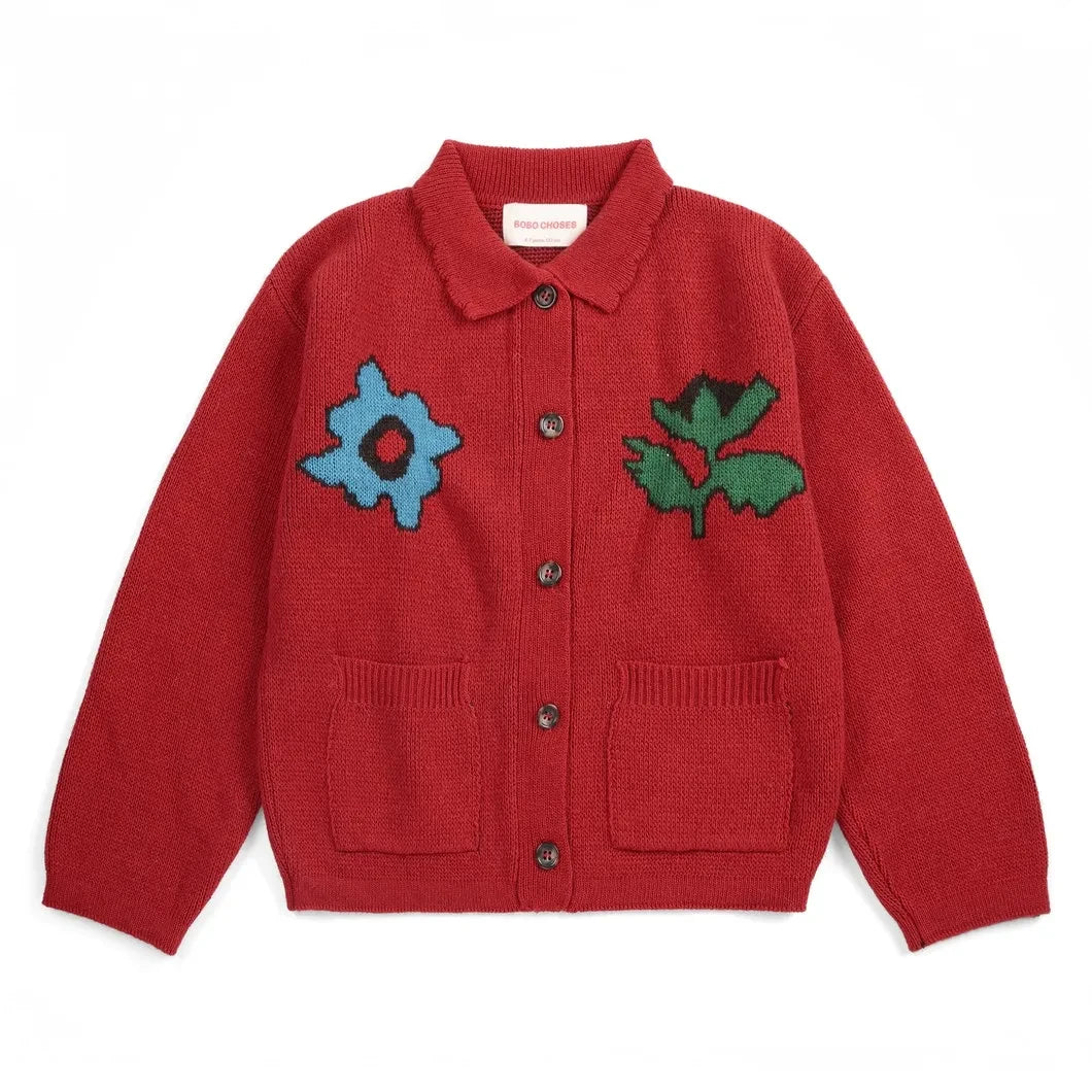 Bobo Choses - Wool Flower Cardigan | Red