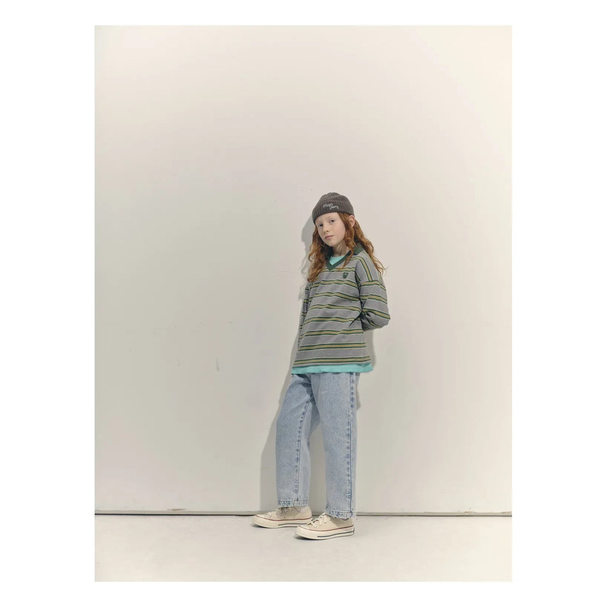 Main Story - Organic Cotton Striped Logo Polo Shirt | Gray Blue
