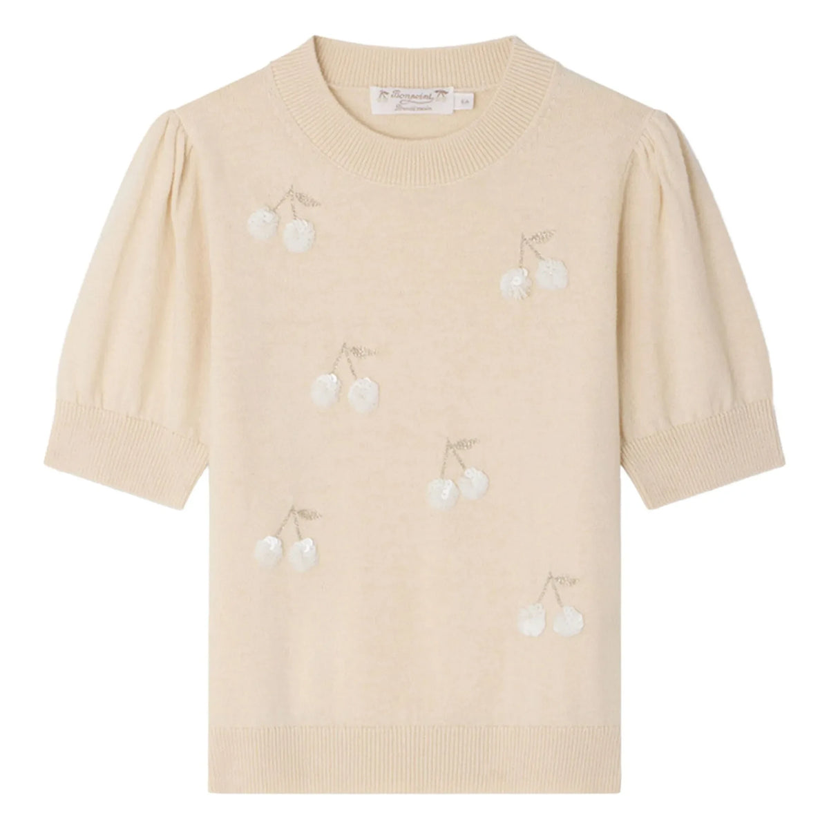 Bonpoint - Leola Sequined Cherry Wool Short Sleeve Sweater | Beige pink
