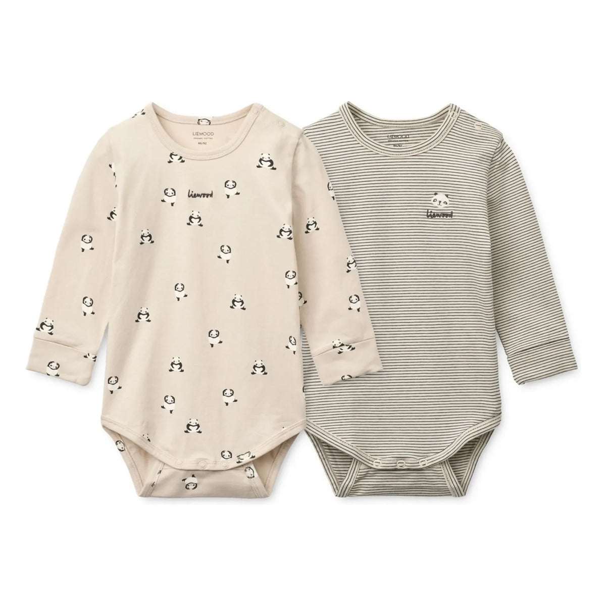 Liewood - Set of 2 Yanni Panda Organic Cotton Bodysuits | Beige