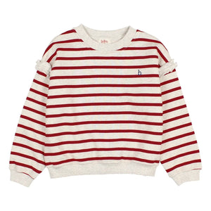 Búho - Striped organic cotton sweatshirt | Cherry red