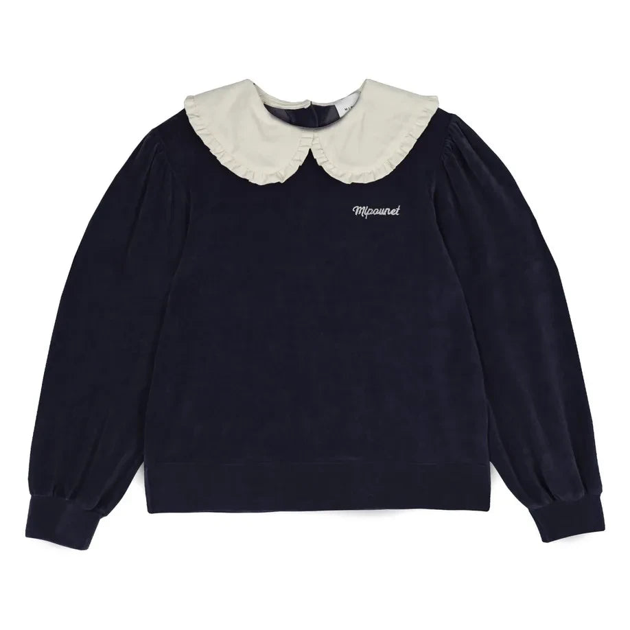 Mipounet - Margot Velvet Peter Pan Collar Sweater | Midnight Blue