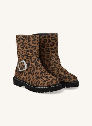 Angulus - Leopard Biker Suede Boots with Buckle