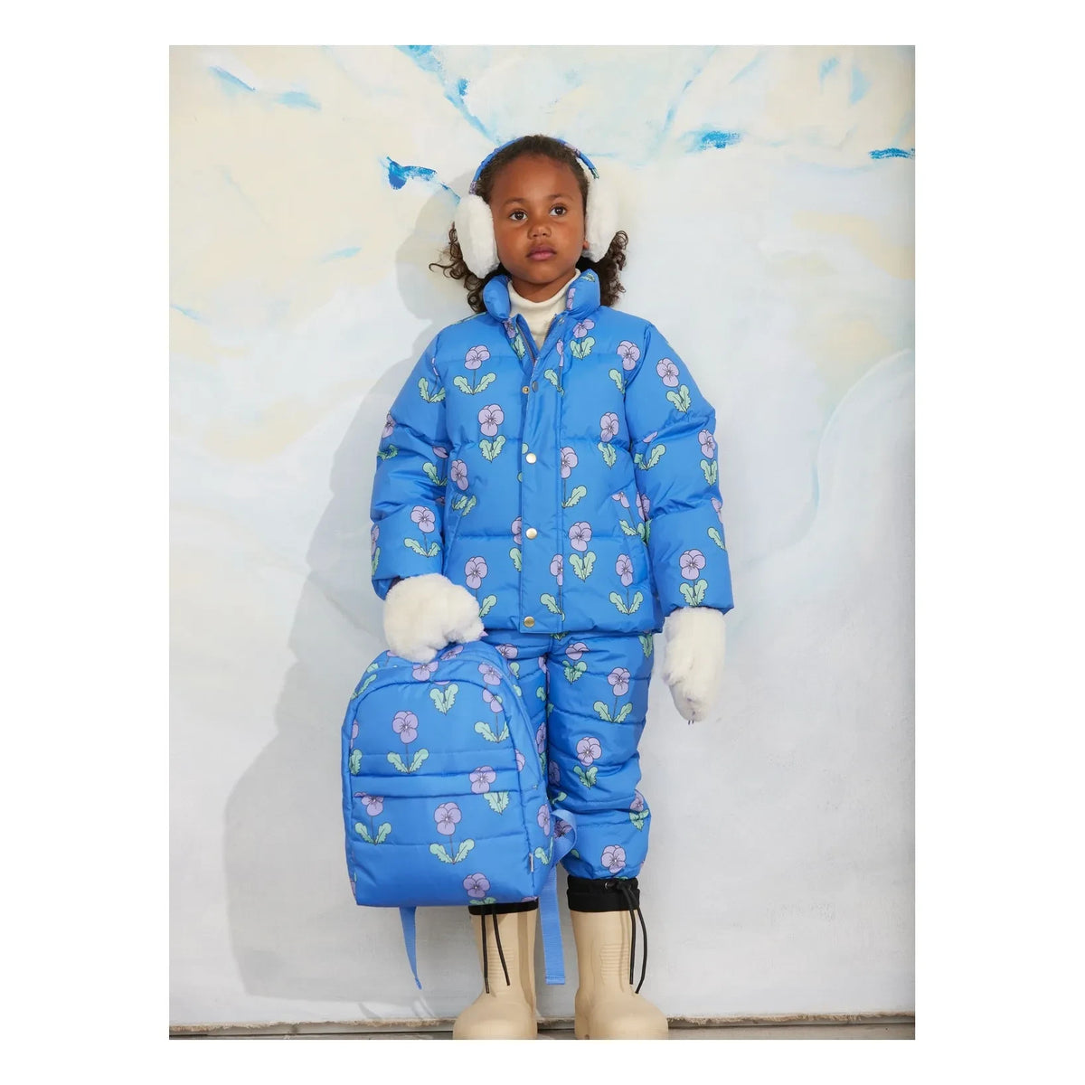 Mini Rodini - Recycled Fiber Flower Padded Jacket | Blue