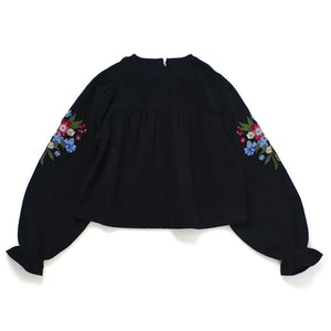 Maison Mangostan - Floral Velvet Blouse | Black