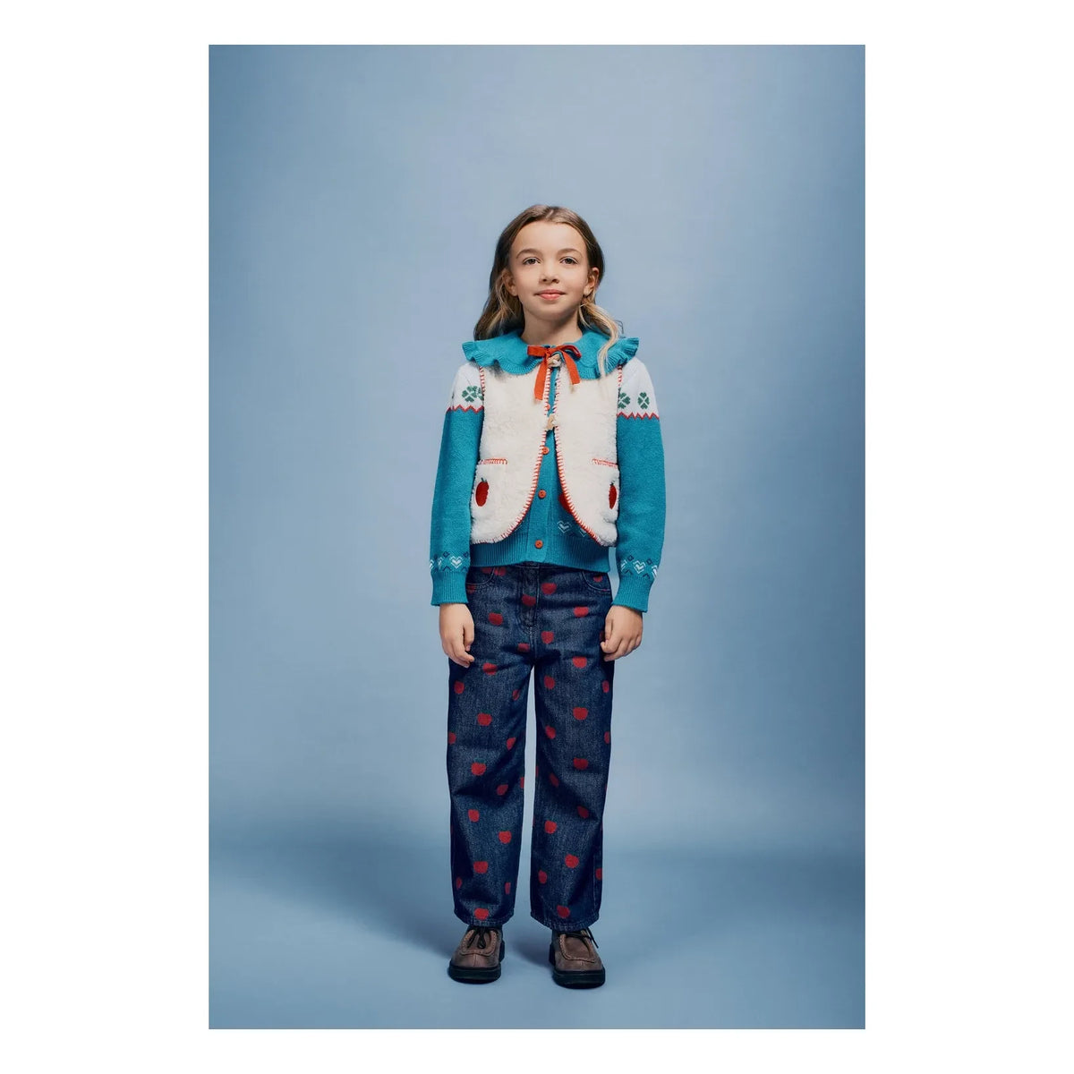Bebe Organic - Sherpa Style Sleeveless Jacket - Apples | Ecru
