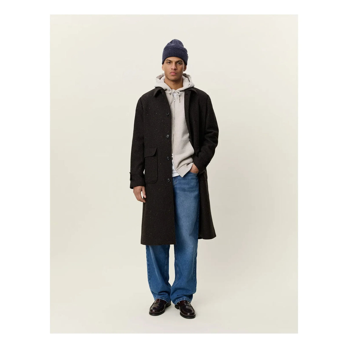Les Deux - Herringbone Wool Coat | Dark Brown