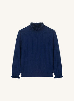 Louise Misha - Java Wool Gathered Neck Sweater | Navy