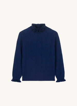 Louise Misha - Java Wool Gathered Neck Sweater | Navy