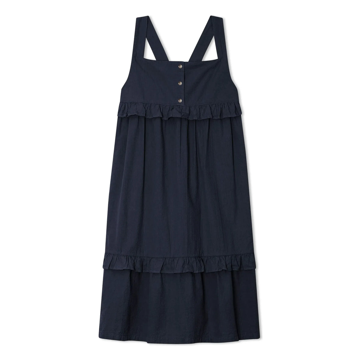 Matona - Mi-Long Ruffle Dress Organic Cotton | Navy Blue