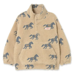 Tinycottons - Horse Patterned Sherpa Style Zippered Sweatshirt | Cream