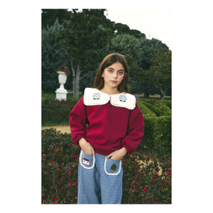 birinit - Embroidered draped collar organic cotton sweatshirt | Burgundy