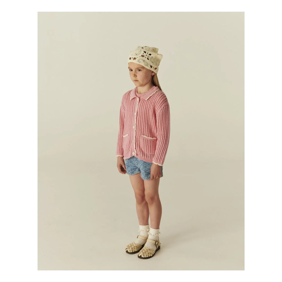Copenhagen Colors - Organic Cotton Crochet Cardigan | Soft Pink