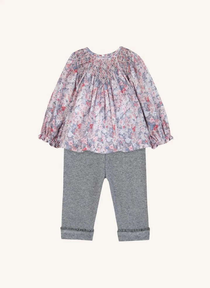 Tartine et Chocolat - Gathered Blouse and Leggings Set | Grey