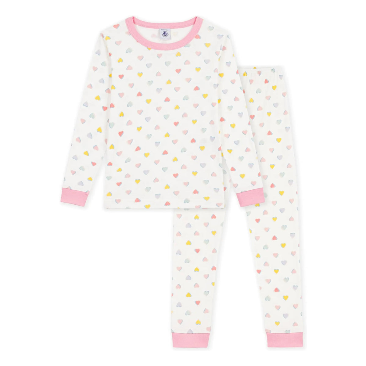 Petit Bateau - Slim Fit Pajamas Heart Organic Cotton | White