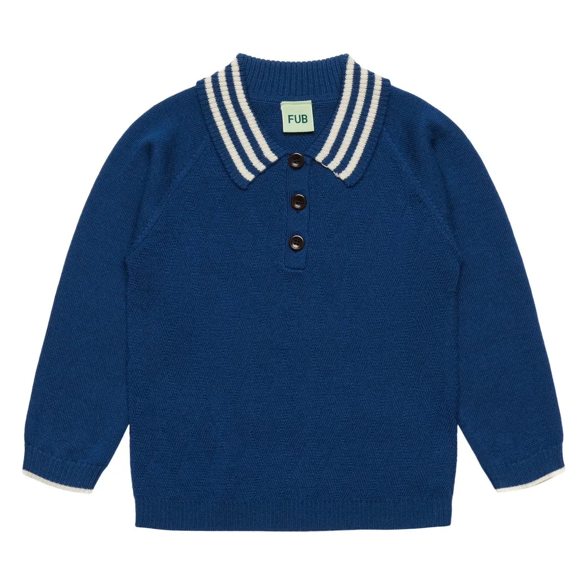 FUB - Harlequin Fine Knit Merino Wool Polo Shirt | Blue