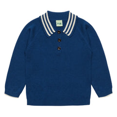 FUB - Harlequin Fine Knit Merino Wool Polo Shirt | Blue