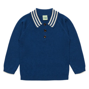 FUB - Harlequin Fine Knit Merino Wool Polo Shirt | Blue