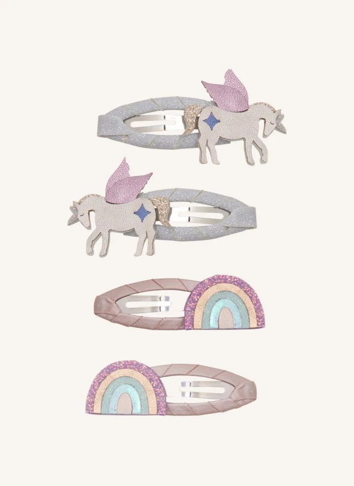 Mimi & Lula - 4-piece Unicorn and Rainbow hair clip set | Pink