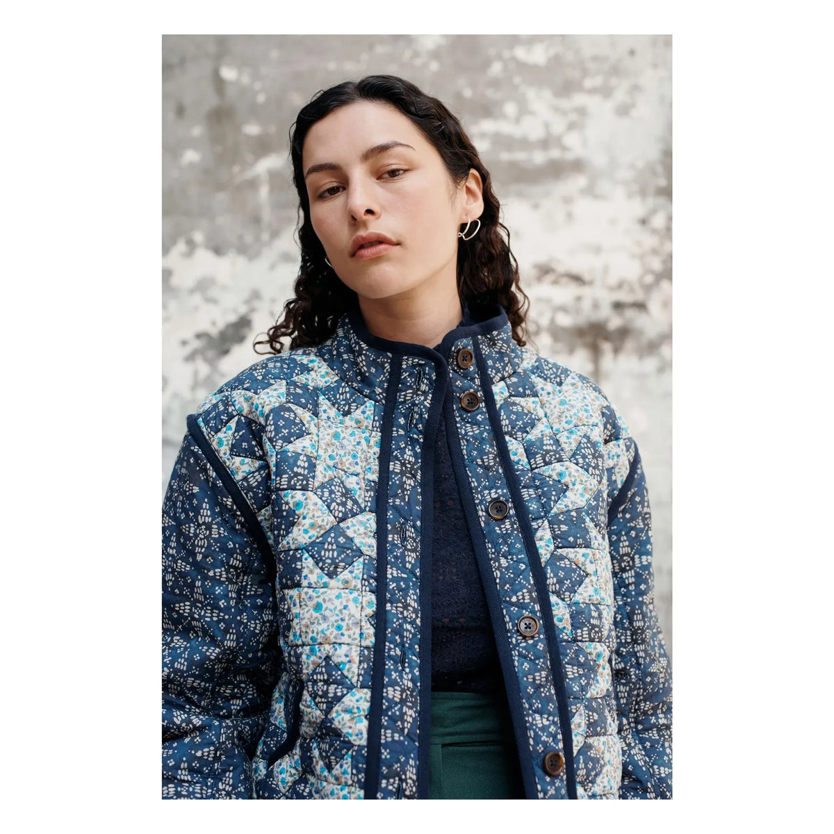 Louise Misha - Omotayo Midnight Star Patchwork Organic Cotton Jacket - Women's Collection | Blue