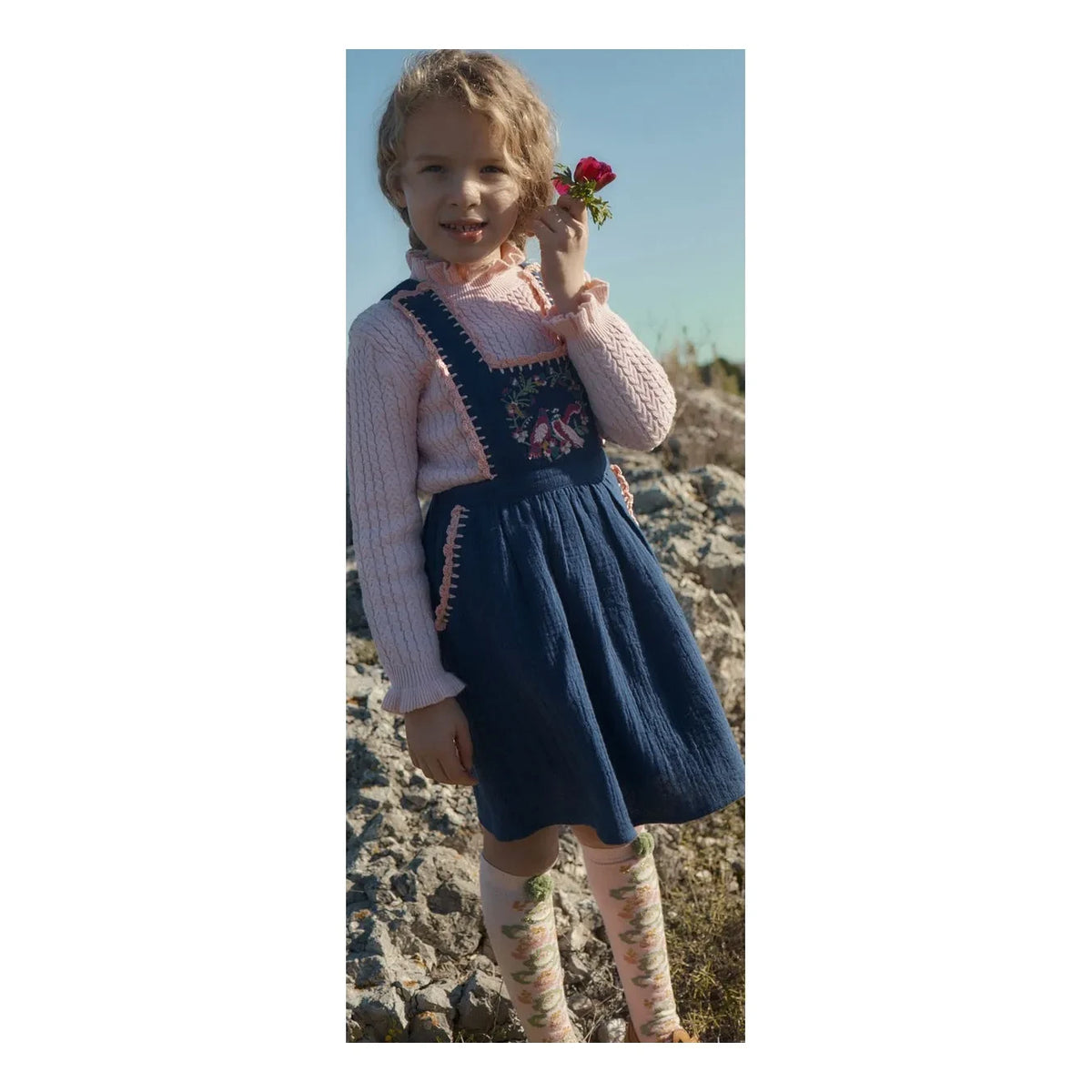 Louise Misha - Agata Organic Cotton Pinafore Dress | Navy