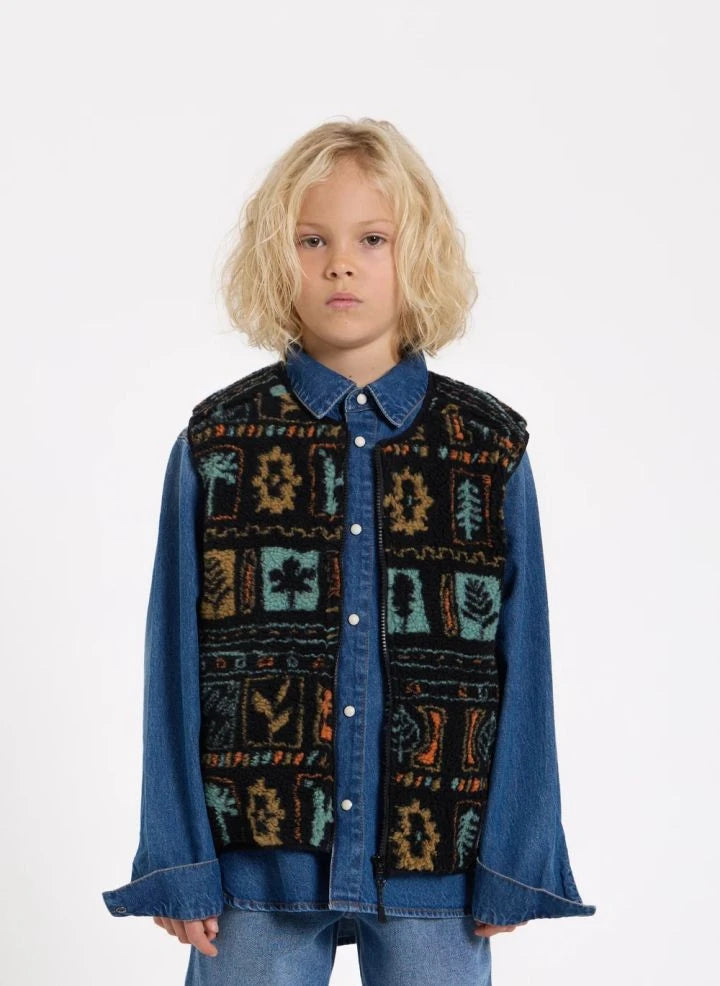 Hundred Pieces - Easy Jacquard Sherpa Sleeveless Jacket | Black