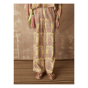 Boteh - Calico Straight-Cut Cotton Trousers | Lemon Yellow
