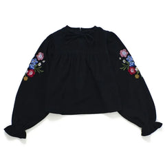 Maison Mangostan - Floral Velvet Blouse | Black