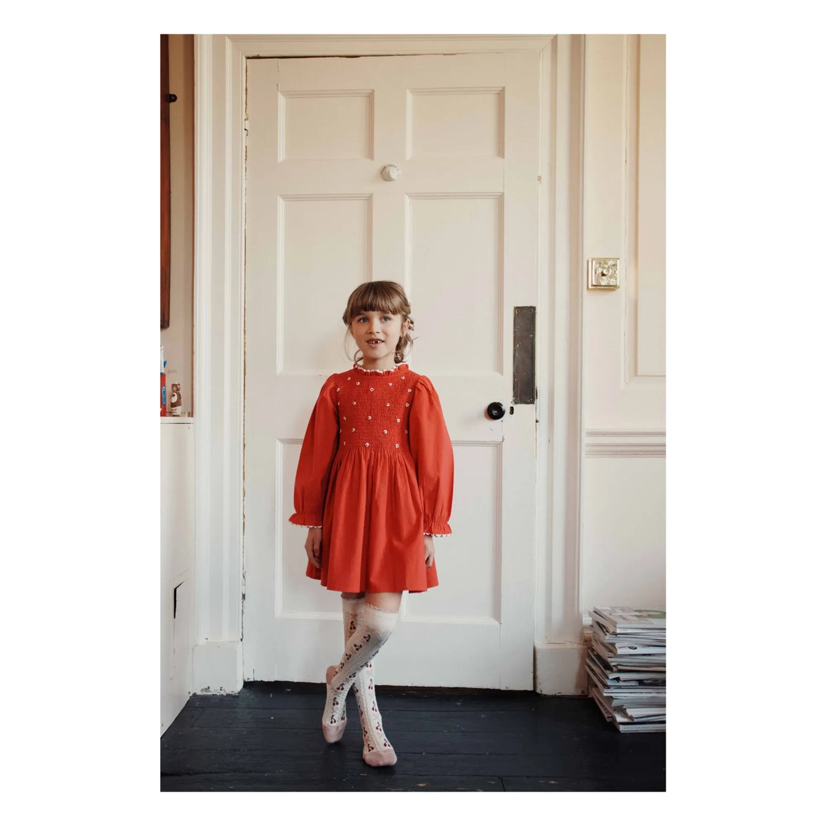 Emile et Ida - Embroidered Gathered Dress | Red